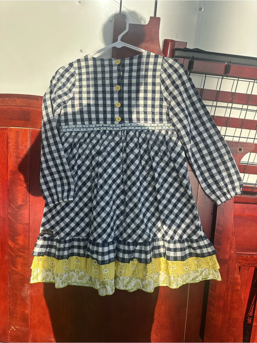 Matilda Jane Navy & White Gingham Dress with Yellow Trim. - Picture 3 of 6